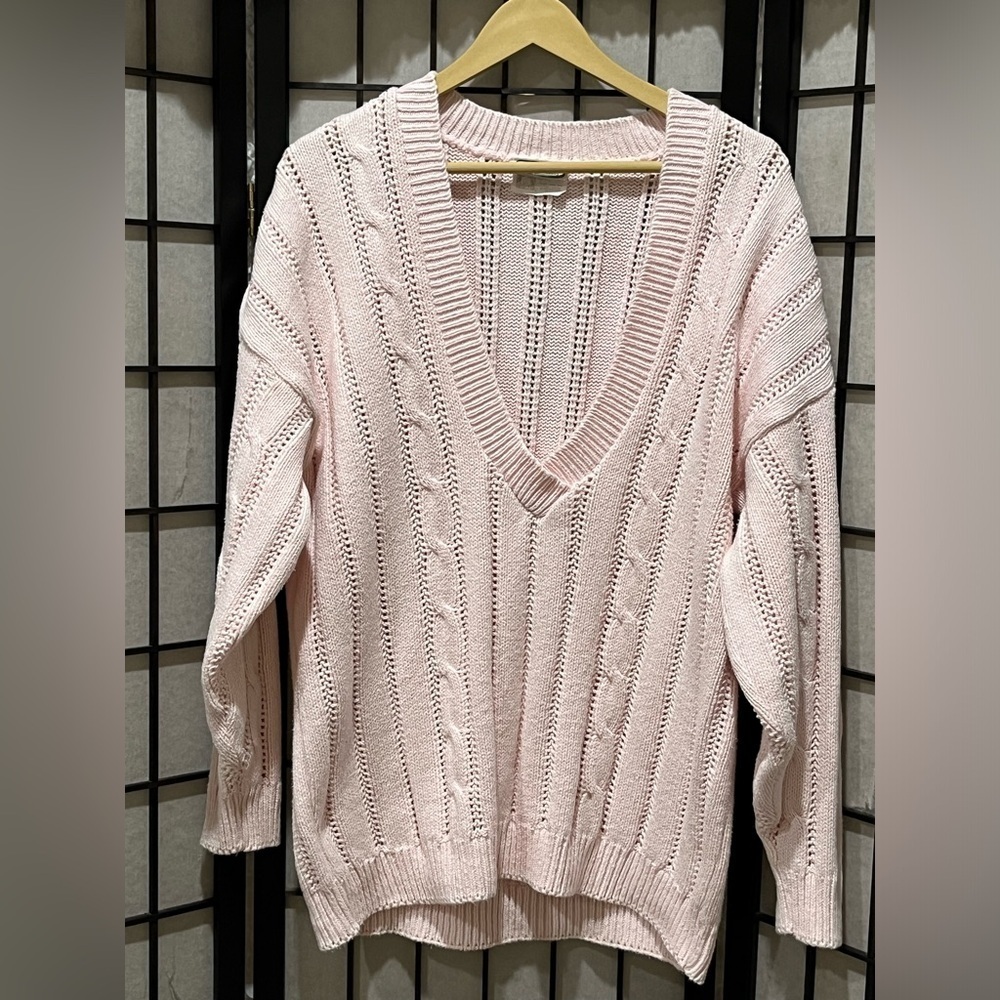 VINTAGE Britches Pink COTTON CABLE Knit Sweater, MADE IN THE USA, WOMEN SIZE XL - Picture 4 of 7